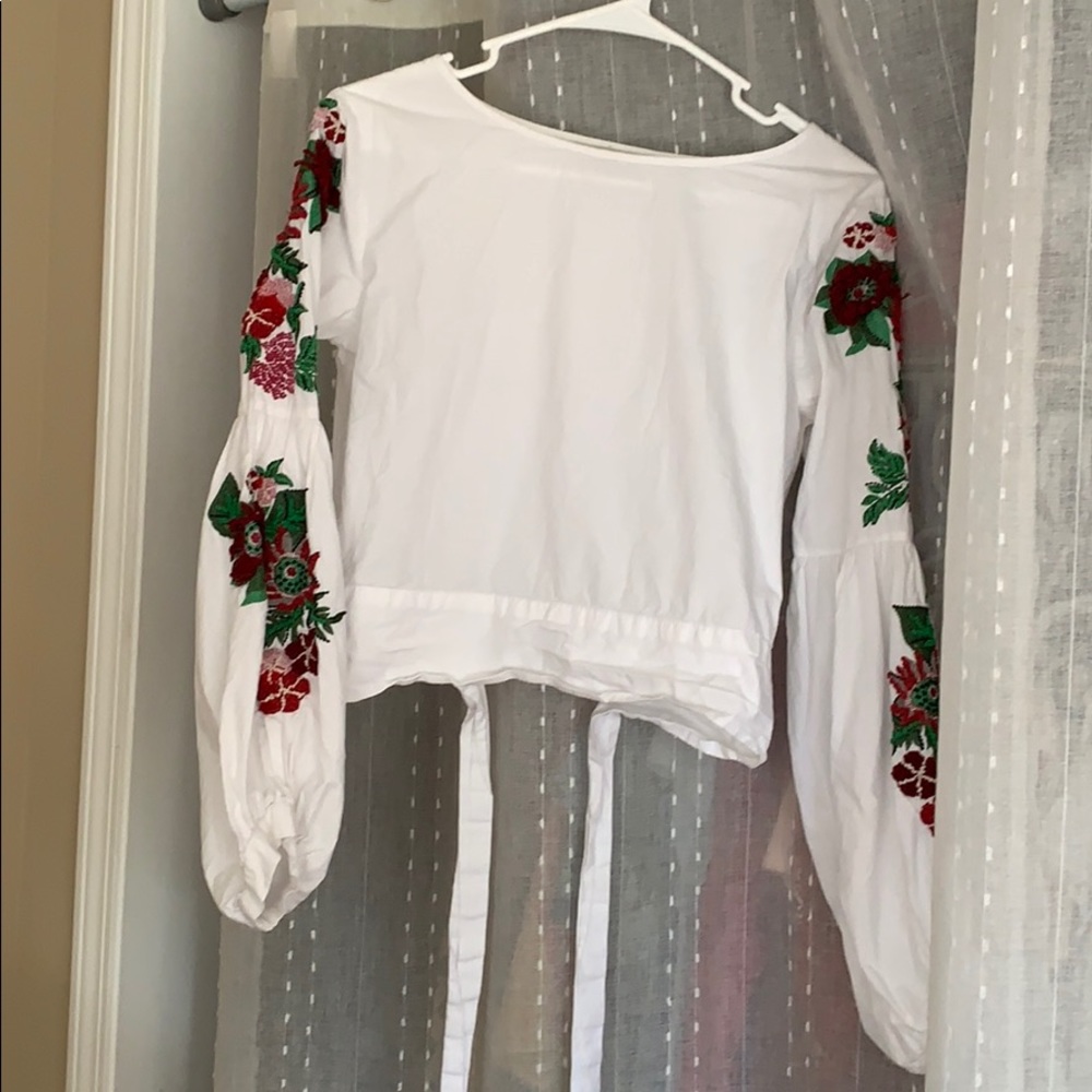 Embroidered white crop blouse
